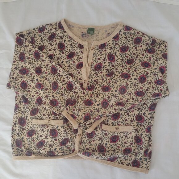 Vintage Blue Red Flowers Cardigan Sweater Outback Red The Limited Size M 1980's - Picture 8 of 15